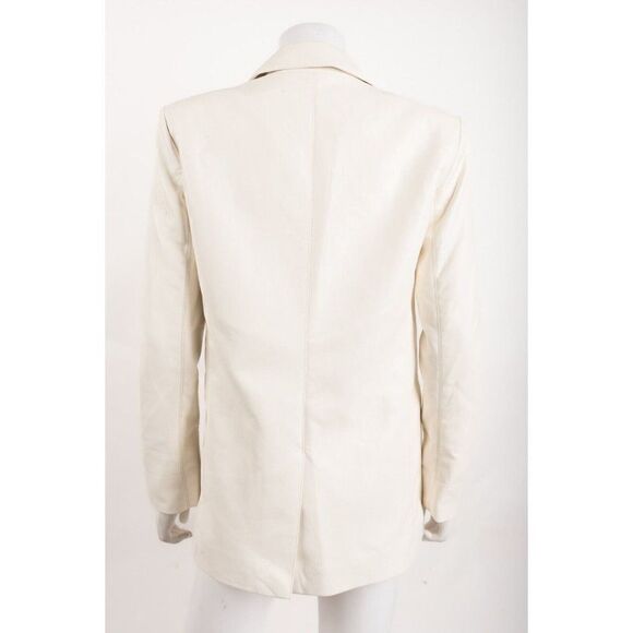 Alice & Olivia Suit Jacket Justin Blazer Sz 0 Ivory Ecru Faux Leather Vegan - Picture 4 of 6